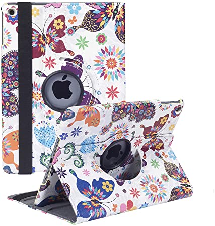 iPad 10.2" 9th Generation Case 2021/ 8th Generation 2020 / 7th Gen 2019, 360 Degree Rotating Multi-Angle Viewing Folio Stand Cases with Auto Wake/Sleep (Butterfly)