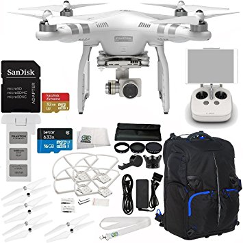 DJI Phantom 3 Advanced Quadcopter w/ 2.7k HD Video Camera & Manufacturer Accessories, Backpack for DJI Phantom Drones, 7PC Filter Kit (UV-CPL-ND2-400-Lens Hood-Stabilizer), MORE