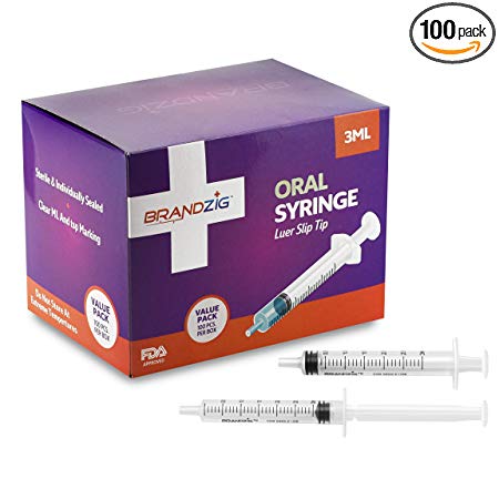 3ml Oral Syringes - 100 Pack – Luer Slip Tip, No Needle, FDA Approved, Individually Blister Packed - Medicine Administration for Infants, Toddlers and Small Pets
