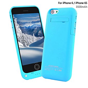 YHhao 3500mAh Charger Case for iPhone 6 / 6s Slim Extended Battery Case Portable Cell Phone Battery Charger Back up Power Bank Rechargeable Charger Case with Stand 4.7" for iPhone 6/6s - Blue