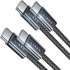 LISEN USB C to USB C Cable 60W 2 Pack [1.6ft], USB C Cable 48-Strand Braid Type C Cable Fast Charge for iPhone 15, Samsung S23/S22/S21 Ultra, iPad Air/Pro/Mini