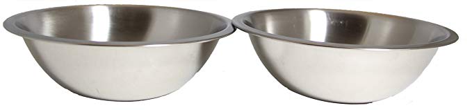 SET OF 2 - 10 Inch Wide Stainless Steel Flat Rim Flat Base Mixing Bowl