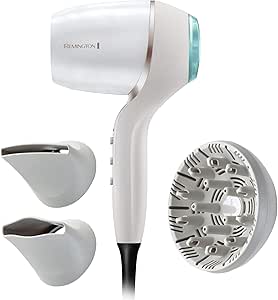 Remington Sèche-cheveux Puissant [Hydratation, Brillance & Douceur] Hydraluxe Pro (2400 W, Moteur numérique 160km/h, Capteur intégré, Protection des cheveux contre la chaleur, 3 accessoires) EC9001