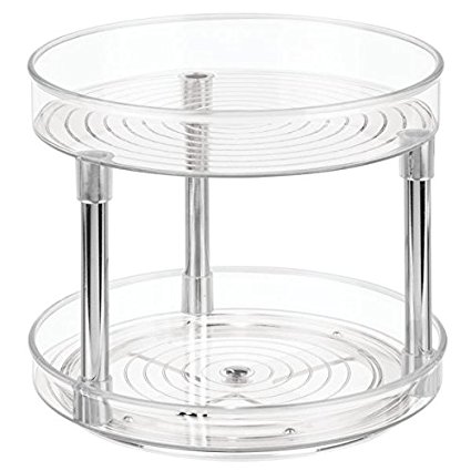 InterDesign Linus Two-Tier Lazy Susan Turntable Spice Organizer Rack for Kitchen - 9", Clear/Chrome