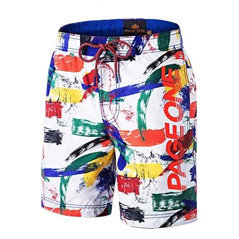 PAGE ONE Mens Women Swim Trunks Quick Dry Beach Wear Drawstring Board Shorts Solid Swim Suit