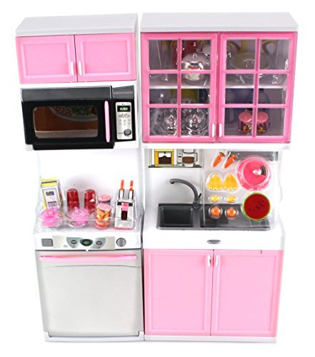 Modern Kitchen 16 Battery Operated Toy Kitchen Playset, Perfect for Use with 11-12 Tall Dolls