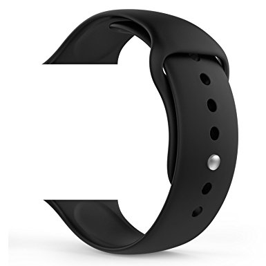 Noubco Apple Watch Sport Band 38 mm Soft Silicone Replacement Stainless Steel Pin – Small/Medium/Large – Black