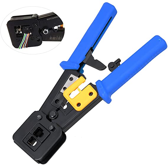 RJ45 Crimp Tool for RJ11/RJ12 Network and Telephone Cables EZ Pass-Through and Legacy connectors | Professional High Performance Crimper Tool