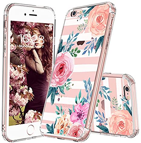 MOSNOVO iPhone 6S Case/iPhone 6 Case,Girls Blossom Stripes Floral Flower Pattern Clear Design Printed Transparent Plastic Hard Case with TPU Bumper Protective Case Cover for iPhone 6/iPhone 6S