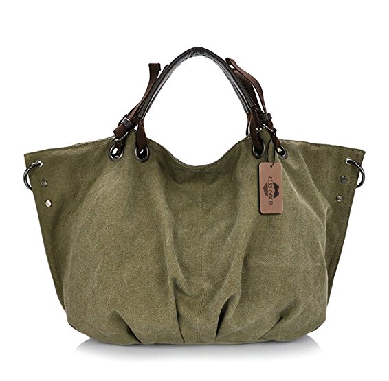 KISS GOLD(TM) European Style Canvas Large Tote Top Handle Bag Shopping Hobo Shoulder Bag, Size 22 '' X6.3'' X 14.2 ''
