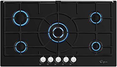 Empava 36 Inch Gas Cooktop NG/LPG Convertible with 5 Italy Sabaf Sealed Burners Tempered Glass in Black