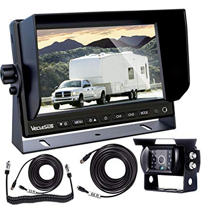 Backup Camera Kit for RVs Trailers Trucks, 7 Inch Wide Screen Monitor with Night Vision IP68 Waterproof Backup Camera for RV Trailers, Semi Truck, Pickup RV, Tractor, Camper, Van, Boat, Yacht