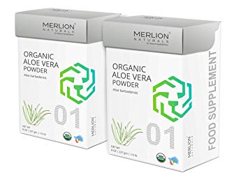 Organic Aloe Vera Powder by Merlion Naturals | Aloe barbadensis | 454gm/ 16OZ/ 1lb | USDA NOP Certified 100% Organic (2 Pack of 227gm)