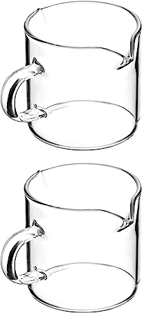 QWORK Double Spouts Espresso Shot Glass Cup Without Scale, 2 Pack Clear Glass Round Beaker with Handle, Suitable for Milk Coffee