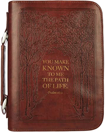 Christian Art Gifts Brown Faux Leather Classic Bible Cover | Path of Life - Psalm 16:11 | Large Bible Case Book Cover for Men/Women