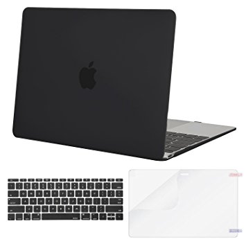 Mosiso Plastic Hard Case Shell with Keyboard Cover with Screen Protector for MacBook 12 Inch with Retina Display A1534 (Newest Version 2017/2016/2015), Black