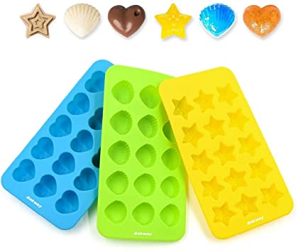 Ankway Molde de Silicona para Bombones set 3, Mini Moldes Silicona de Corazón Estrella Cáscara Antiadherentes, 15 tazas Molde Silicona Reutilizables para Hornear-Ideal para Reposteria y Cubo de Hielo