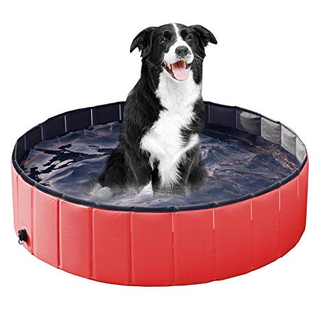 Yaheetech Foldable Pet Bath Pool Collapsible Large Dog Pet Pool Bathing Swimming Tub Kiddie Pool for Dogs Cats and Kids, Blue/Red