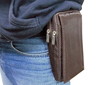 LefRight Universal Travel Multipurpose Oversize Two Zipper Clip-On Pouch Waist Pocket Money Bag Purse for iPhone 6 7 Plus N7100 N9000 Edge Lumia 930 920 820 520 (Brown)