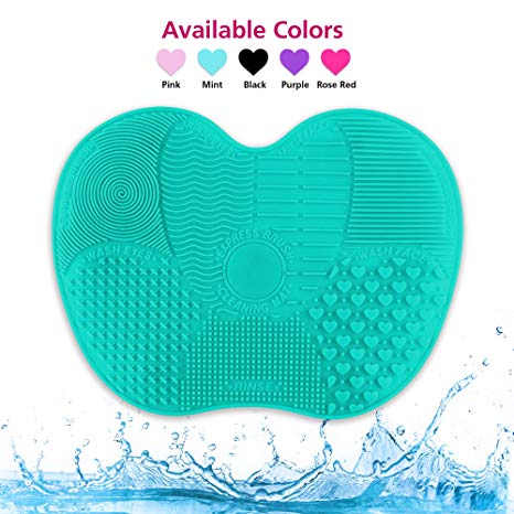 Makeup Brush Cleaner Mat, Makeup Brush Cleaning mat, Brush Cleaning Mat, Portable Brush Cleaner Mat, Brush Cleaner Mat, Brush Cleaner with Tool Scrubber Suction Cup, (Large) (Mint Green)