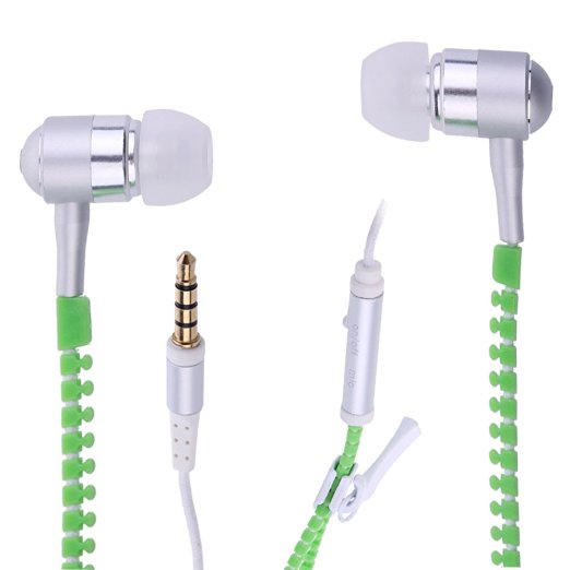 TTSAM Luminous Zipper 3.5mm Microphone In-Ear Headphone Earphones Headset Green