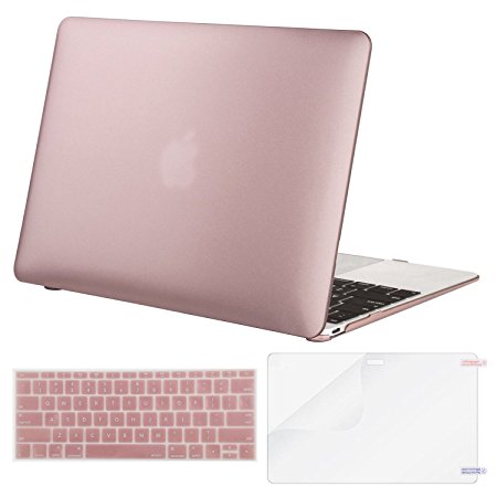 Mosiso Plastic Hard Shell Case with Keyboard Cover with Screen Protector for MacBook 12 Inch with Retina Display A1534 (Newest Version 2017/2016/2015), Rose Gold