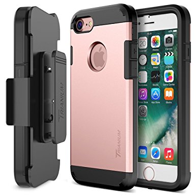 iPhone 7 Case, Trianium [Duranium Series] Heavy Duty Ultra Protective Cases Shock Absorption Hard Covers with Built-in Screen Protector  Holster Belt Clip Kickstand for Apple iPhone 7 2016 -Rose Gold