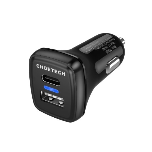 Qualcomm Quick Charge 3.0 & USB C Ports in Dual USB Car Charger, CHOETECH 33W USB C Charger with Latest Charging Tech for LG G5, HTC 10, Galaxy S7 Edge, S6 Edge Plus, Nexus 6P, Nexus 5X and More