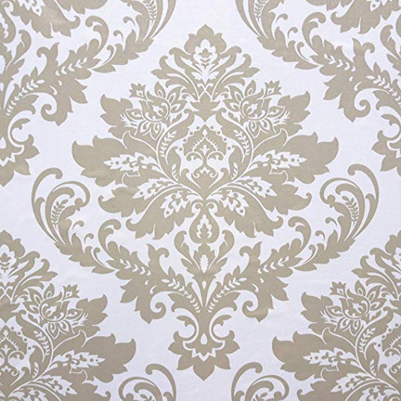 Wallpaper White Damascus Flower Gold Wallpaper Yellow Peel and Stick Wallpaper Removable Wall Paper Wall Covering Embossed Self Adhesive Wallpaper Shelf Drawer Liner Vinyl Decal Roll17.7’’x78.7’’