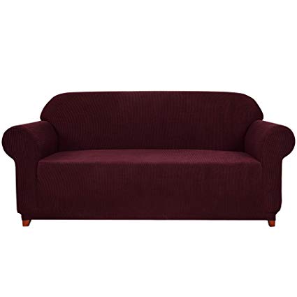 Subrtex 1-Piece Jacquard high Stretch Sofa slipcover, Furniture Protector for Couch, Spandex Washable 2 Seater Cushion Cover Coat (Loveseat, Wine)