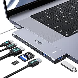 USB C Adapter HDMI Hub for MacBook Pro/Air M1 M2 2023 2022 2021 13"15"16",Mac USB Adapter 7-in-2, MacBook Accessories with HDMI,Thunderbolt 3, USB C and 2 USB A 3.0 Data Ports, SDµSD Card Reader