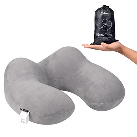Ronhan Travel Pillow U Shaped Inflatable Neck Pillow Support-Compact & Lightweight for Sleeping on Airplane, Car, and Train, Carrying Bag-Extremely Portable (Silver Gray)