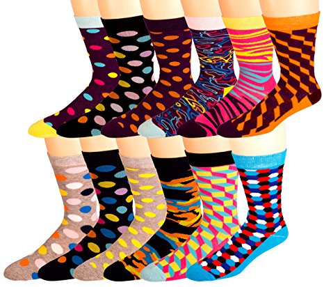 Men's Cotton Blend Socks, Fun & Funky Patterns & Colors -12 Pack- by Zeke