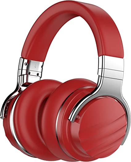 MOVSSOU E7 Max Active Noise Cancelling Bluetooth Headphones, Over-Ear Wireless Headphones with Built-in Mic, 30H Playtime, Premium Sound, Comfortable Earpads for Travel, Home Office-Red