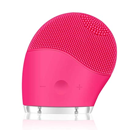 Facial Cleansing Brush Electric Ultrasonic Vibrating Silicone Face Massager Brush Waterproof Anti-Aging Skin Cleanser USB Rechargeable Battery(Pink)