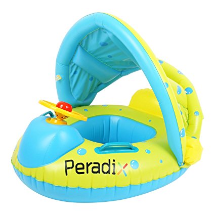 Peradix Baby Float Water Toys with Inflatable Canopy Sunshade Swimming Pool Boat Upgraded Floating Ring