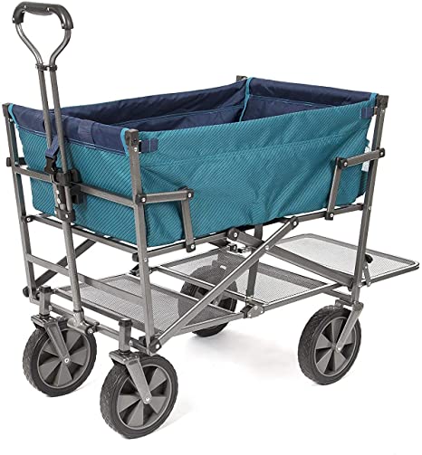 Mac Sports DD-100 Collapsible Double Decker Outdoor Utility Wagon with Extended Lower Shelf, Teal