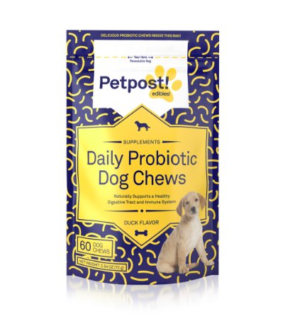 Petpost | Probiotic Chews for Dogs - Delicious Duck Flavored Treats with Probiotics for Dogs - Healthy Digestion and Stronger Immune System (60 Daily Chews)