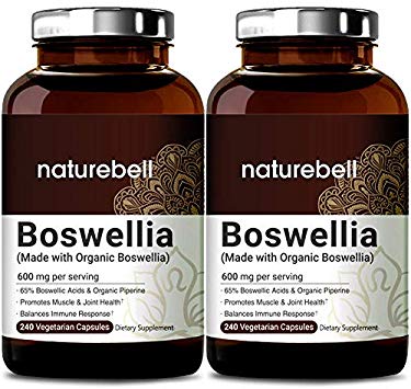 Organic Boswellia Extract Capsules, 600mg Per Serving, 240 Capsules with Black Pepper, Strongly Supports Muscle and Joint Health, Non-GMO and Made in USA (2 Pack)