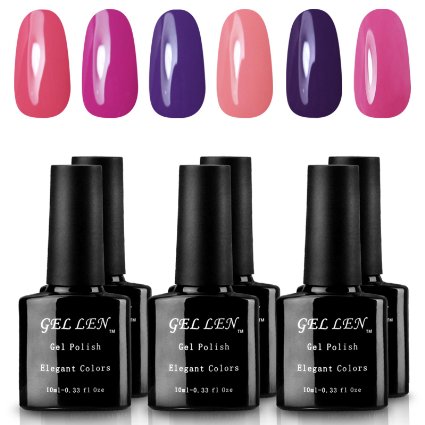Gellen Pure Color Series Pink and Purple UV Gel Polish Set 10ml Each 6 Pieces
