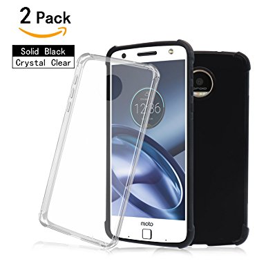 Moto Z Case (Not for Moto Z Force), Shalwinn Premium Crystal TPU Case for Moto Z (Verizon Droid Edition) [2 PACK] (Solid Black Clear)