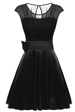 ACEVOG Women Round Neck Sleeveless Bowtie Ruffle Chiffon Satin Party Cocktail Dress