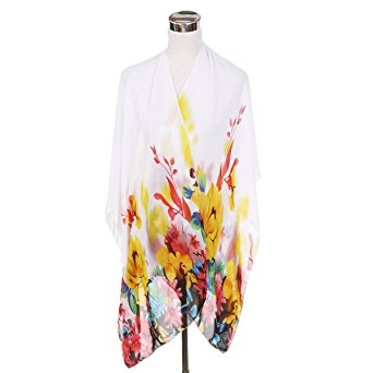 TrendsBlue Elegant Chiffon Floral Sheer Kimono Wrap Cardigan Beach Cover Up