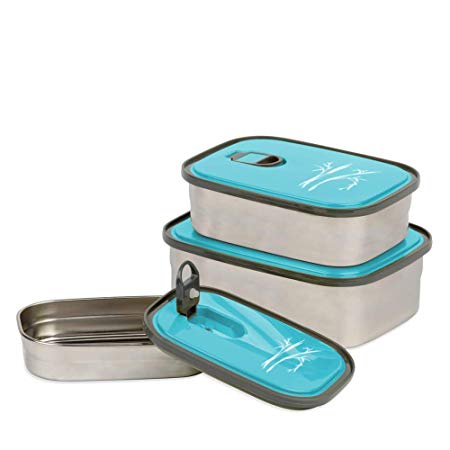 Bento Stainless Steel Lunch Box Containers. Healthy BPA Free Airtight Vacuum Suction Lid. Leakproof Dishwasher Safe Strong Durable Long Lasting - Set of 3