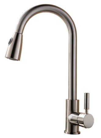 KINGO HOME Commercial Pull Out Single Lever Stainless Steel Brushed Nickel Pull Down Sprayer Single Handle Kitchen Sink Faucet,Dual Function Spout Sprayer