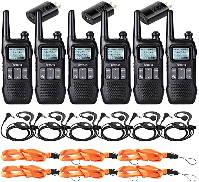 Retevis RT16 Walkie Talkies with Earpieces,Two Way Radios Long Range Rechargeable Dual Watch Emergency Flashlight NOAA VOX,2 Way Radio for Business Retail Hotel(6 Pack)