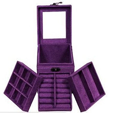 KLOUD City Purple Three-layer Lint Jewelry Box / Organizer / Display Storage Case with Mirror