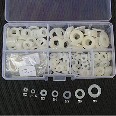 Nylon Flat Round Washer Countersunk Clear Plastic Spacer Thickness Gasket Ring Standard Hardware Tool Fastener for Screw M2 M2.5 M3 M4 M5 M6 M8 Assortment Kit Assorted SAE White 350pcs