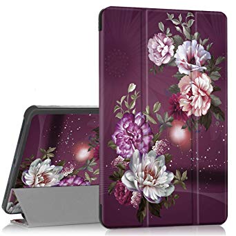 Hocase Galaxy Tab A 10.1 (2019) SM-T510/SM-T515 Case, PU Leather Case with Cute Flower Design, Auto Sleep Wake Feature, Hard Back Cover for Samsung Galaxy Tab A 10.1-Inch 2019 - Burgundy Flowers