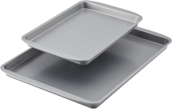 Farberware GoldenBake Nonstick Bakeware Cookie/Baking Sheet Pan Set, 2 Piece, Gray